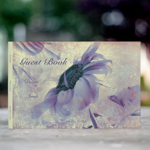 Purple Floral Sunflower Watercolor Vintage Wedding Guest Book