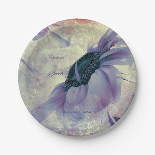 Purple Floral Sunflower Watercolor Vintage Wedding Paper Plates