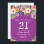 Purple Floral Surprise 21st Birthday Invitation<br><div class="desc">Purple Floral Surprise 21st Birthday Invitation for Women. Watercolor Floral Flower. Purple Lilac Lavender Violet Background. Pink, Yellow, Orange, Purple Flower. Adult Birthday. 13th 15th 16th 18th 20th 21st 30th 40th 50th 60th 70th 80th 90th 100th, Any Ages. For further customization, please click the "Customize it" button and use our...</div>