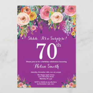 Purple Floral Surprise 70th Birthday Invitation