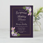 Purple Floral Surprise Birthday Dinner Invitation (Standing Front)