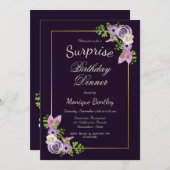 Purple Floral Surprise Birthday Dinner Invitation (Front/Back)