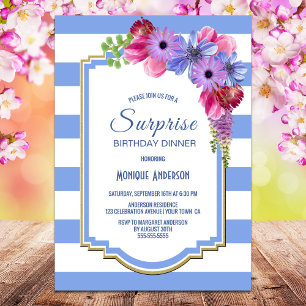 Purple Floral Surprise Birthday Dinner Party Invitation