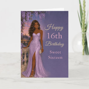 Purple Floral Sweet 16 Birthday Celebration Card