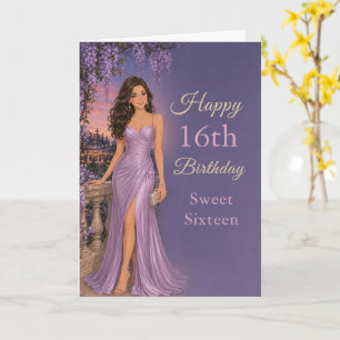 Purple Floral Sweet 16 Birthday Celebration Card
