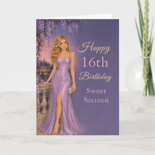 Purple Floral Sweet 16 Birthday Celebration Card
