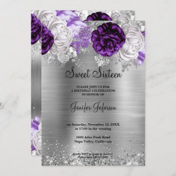 Purple Floral Sweet Sixteen Invitation by aquachild at Zazzle