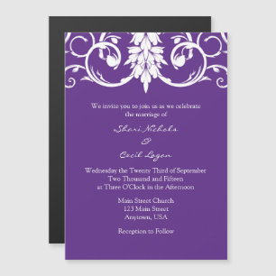 Purple Floral Swirls Magnetic Wedding Invites