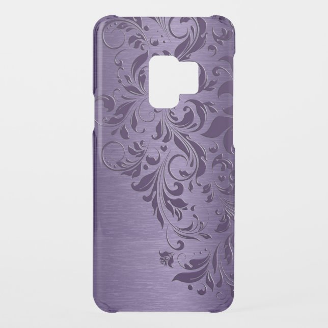 Purple Floral Swirls Over Metallic Purple Uncommon Samsung Galaxy Case (Back)