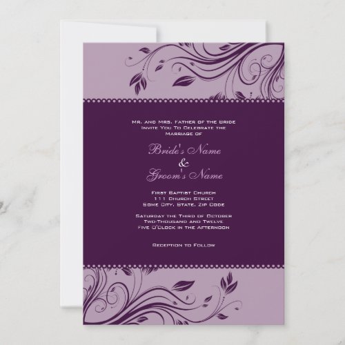 Purple Floral Swirls Wedding Invitation
