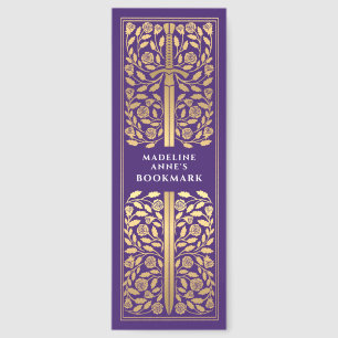 Purple Floral Sword Medieval Fantasy Name Bookmarks