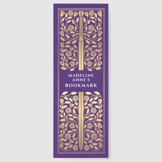 Purple Floral Sword Medieval Fantasy Name Bookmarks