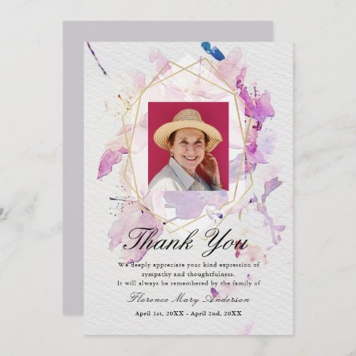 Purple Floral Sympathy Memorial Thank You Photo Invitation