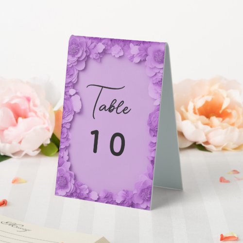 Purple floral table number table tent sign