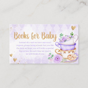Purple Floral Tea Party Baby Shower Books for Baby Enclosure Card