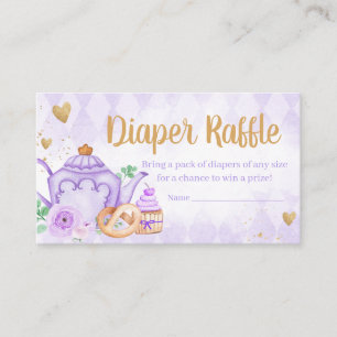 Purple Floral Tea Party Baby Shower Diaper Raffle Enclosure Card