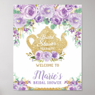 Purple Floral Tea Party Bridal Shower Welcome Sign