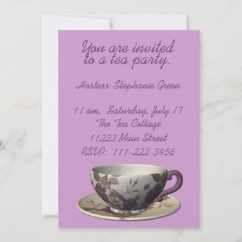 Purple Floral Tea Party Invitation by Lilleaf at Zazzle