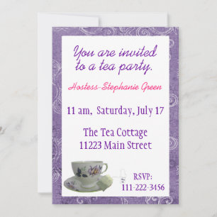 Purple Floral Tea Party Invitation
