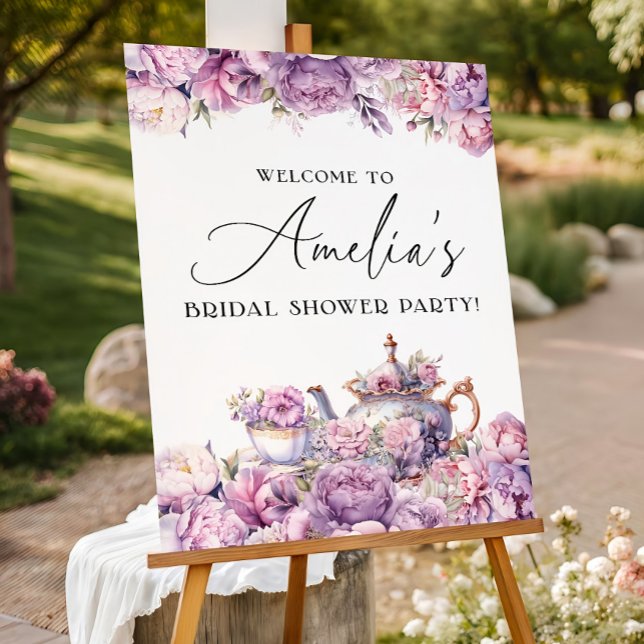 Purple Floral Tea Party Welcome Sign EDITABLE Hig (Creator Uploaded)