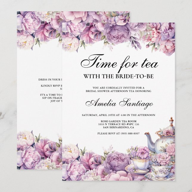 Purple Floral Tea With Bride To Be Bridal Shower Invitation | Zazzle Purple Floral Tea With Bride To Be Bridal Shower Invitation | Zazzle