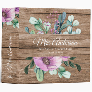 Purple Floral TEACHER Gift - Add Name Class Year 3 Ring Binder