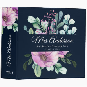 Purple Floral TEACHER Gift - Add Name Class Year 3 Ring Binder