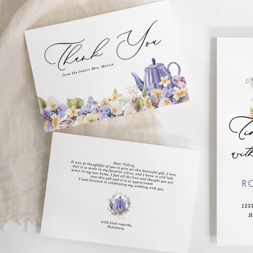 Purple Floral Teapot Bridal Tea Thank You Enclosure Card