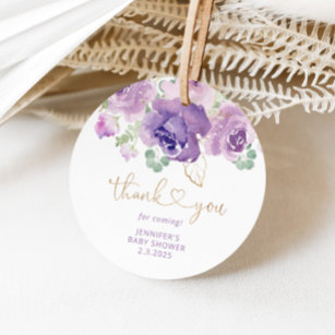 Purple floral thank you baby shower favor tags