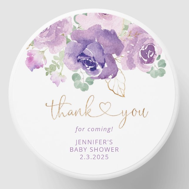 Purple floral thank you baby shower mini candle favors (Front)