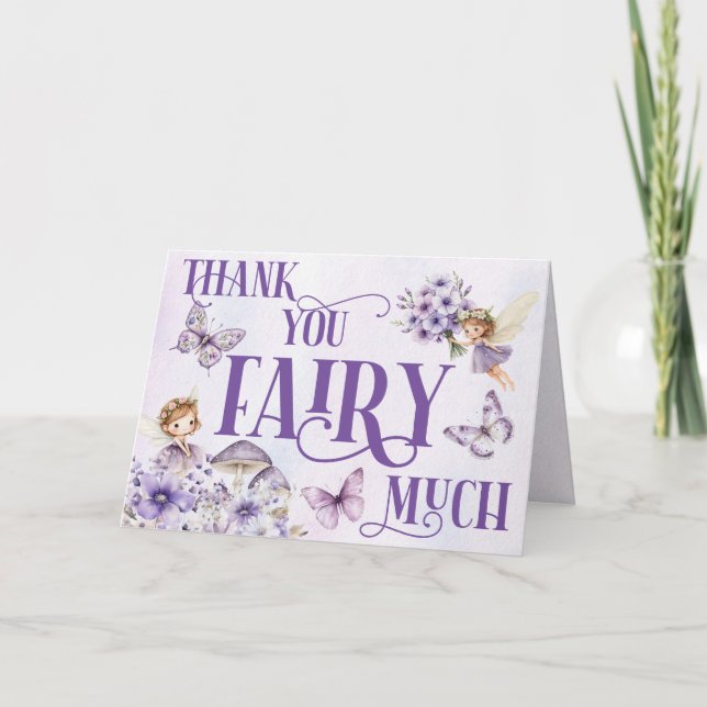 Purple Floral Thank You Fairy Much Folded Card (Front)