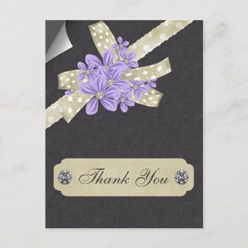 purple floral thank you postcard