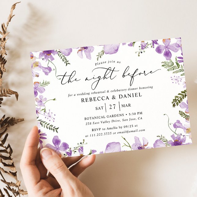Purple Floral The Night Before Rehearsal Dinner Invitation (Creator Uploaded)