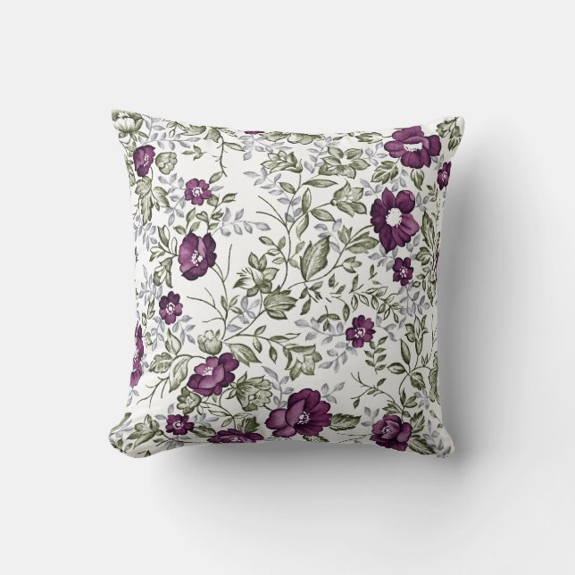 Purple Floral Throw Pillow (Front)