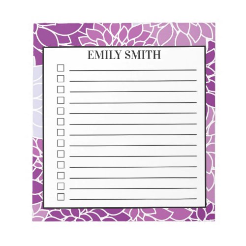 Purple Floral To Do Checklist Notes