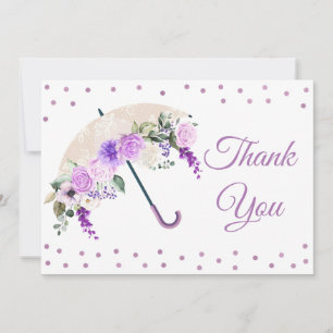 Purple Floral Umbrella Baby Shower Thank You Card