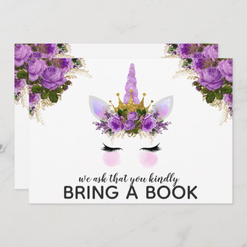 Purple Floral Unicorn Princess Bring A Book Invitation
