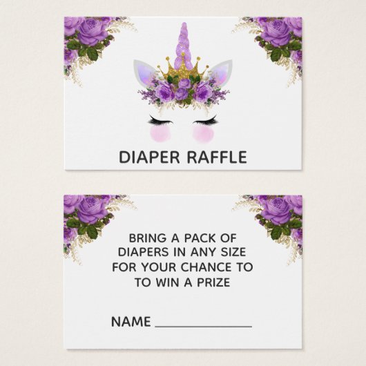Purple Floral Unicorn Princess Diaper Raffle (Front & Back)