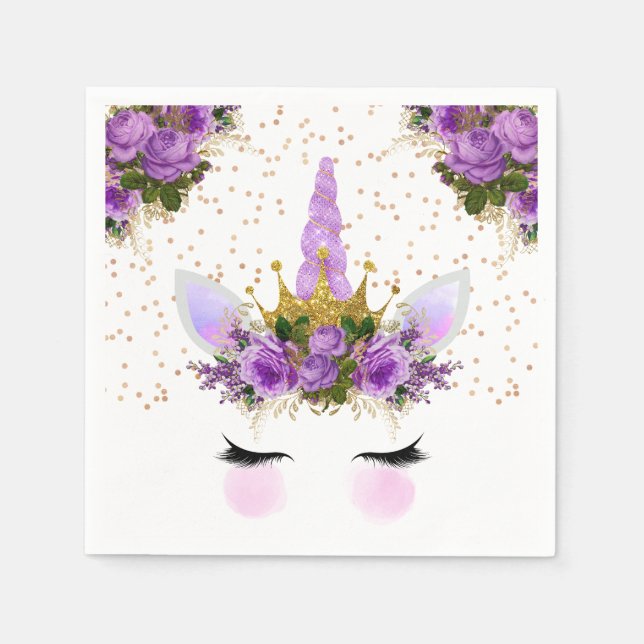 Purple Floral Unicorn Princess Napkins (Front)