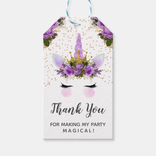 Purple Floral Unicorn Princess Thank You Gift Tags