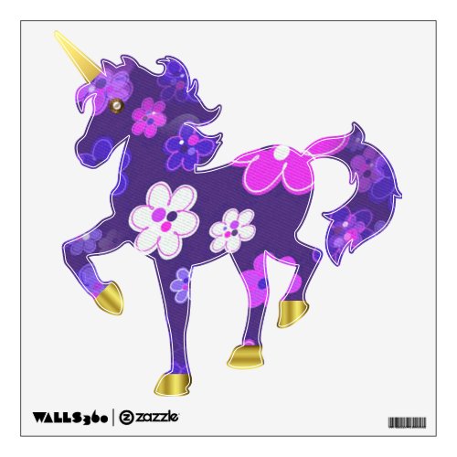 Purple Floral Unicorn Wall Decal