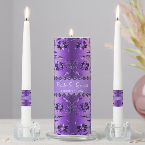 Purple Floral Unity Candle Set
