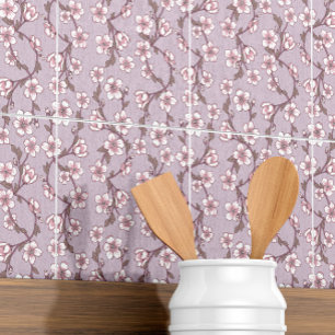 Purple Floral Vine Decorative Tile – Elegant