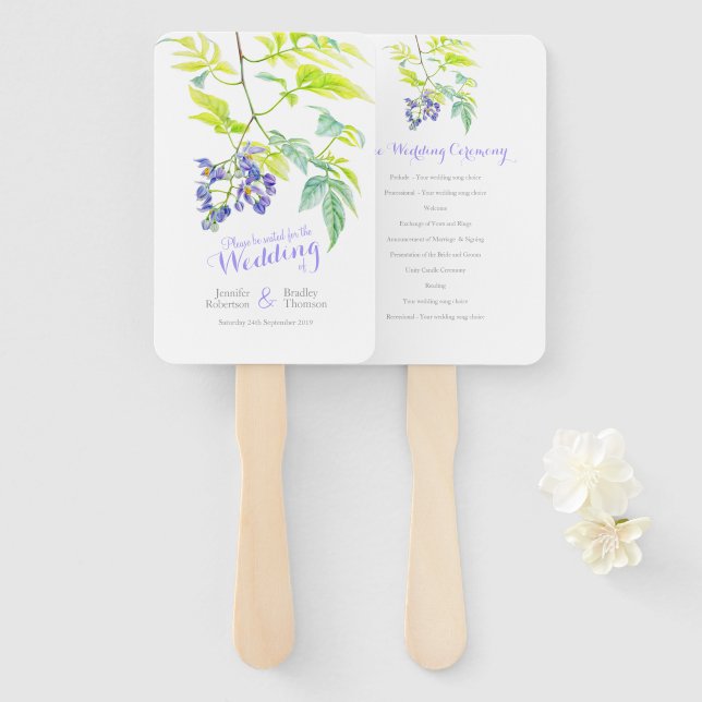Purple floral vine flowers wedding program fans (Front and Back)
