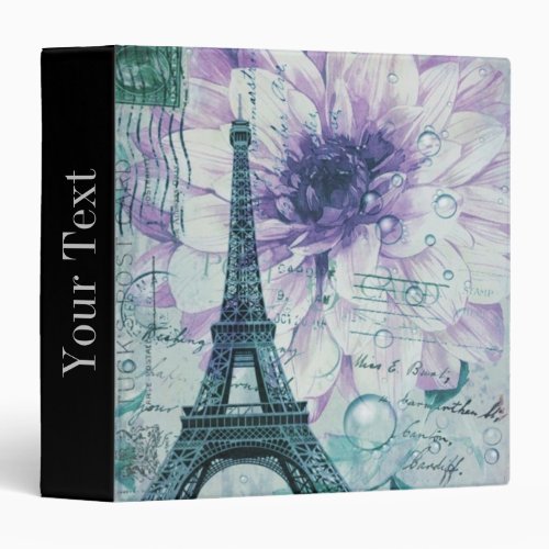 purple floral Vintage Paris Eiffel Tower Binder