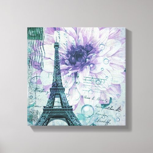 purple floral Vintage Paris Eiffel Tower Canvas Print
