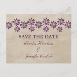 Purple Floral Vintage Save the Date Postcard