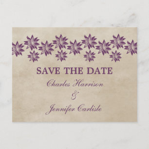 Purple Floral Vintage Save the Date Postcard