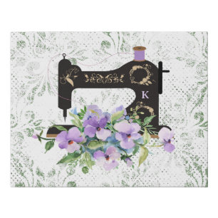 Purple Floral Vintage Sewing Machine Monogram Faux Canvas Print