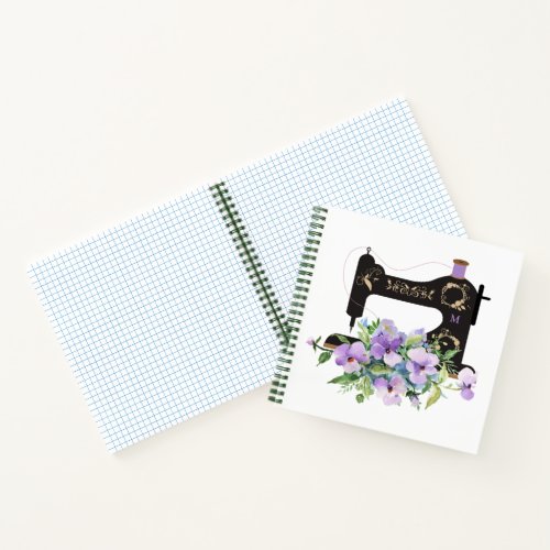 Purple Floral Vintage Sewing Machine Notebook